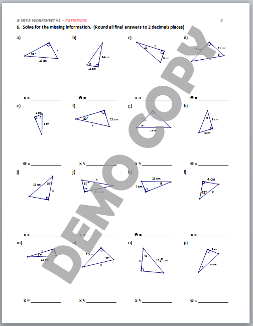 High School Geometry Common Core G SRT C 6 Trigonometric Ratios Activities Patterson