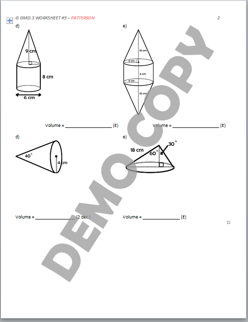 High School Geometry Common Core G GMD A 3 Applying Volume Formulas Activities Patterson